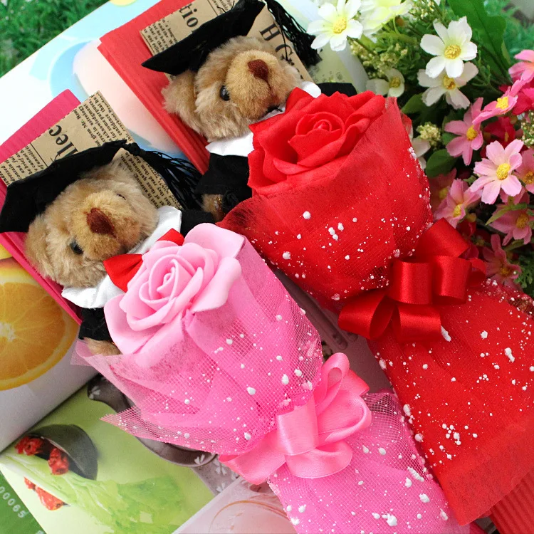 

1pc Bear Rose Flower Soap Cartoon Bouquet Phd Bachelor Graduation Gift For Kids School Open day Christmas Party Gift Room Decor