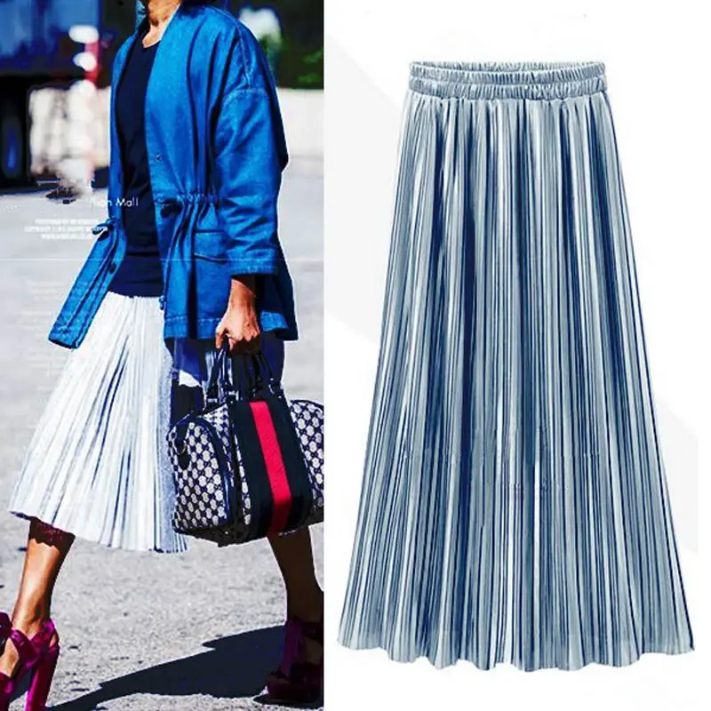 Новая модная женская Цыганская длинная трикотажная юбка женская юбка размер стильные женские гофрированные длинные юбки одноцветные 4 цвета