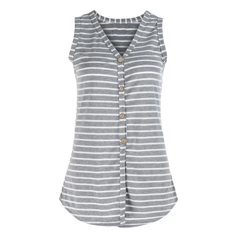 Casual Top Women Sexy V Neck Striped Loose Vest Blouse Button Lace Up Long Tank Top Croptop Pullover Women Tops Plus Size S-3XL (15)