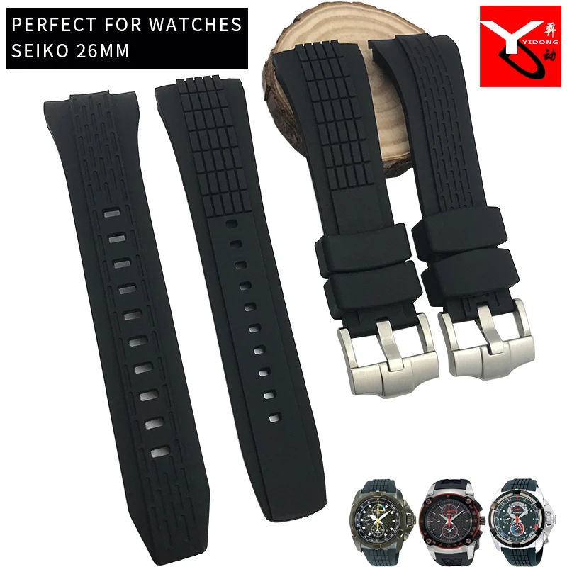 

26mm Rubber Silicone Watch Strap Black Blue Brown Waterproof Needle Buckle Watchband Suitable for Seiko CPC077 Wrist Watch