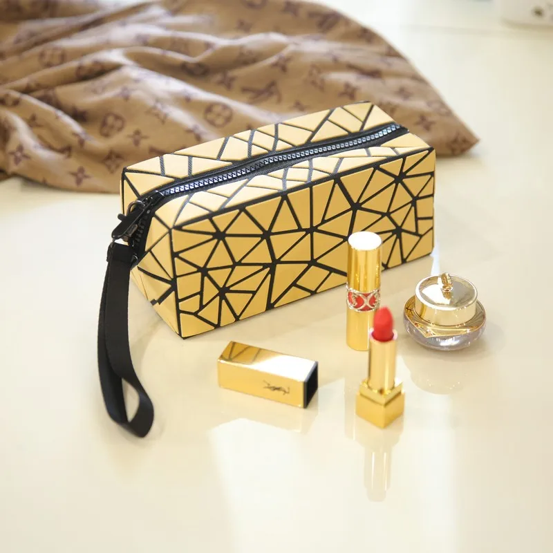 Модная маленькая косметичка для макияжа для женщин, косметичка, сумка для туалетных принадлежностей, клатч, Геометрическая портативная Сумочка, женская сумка - Цвет: Золотой