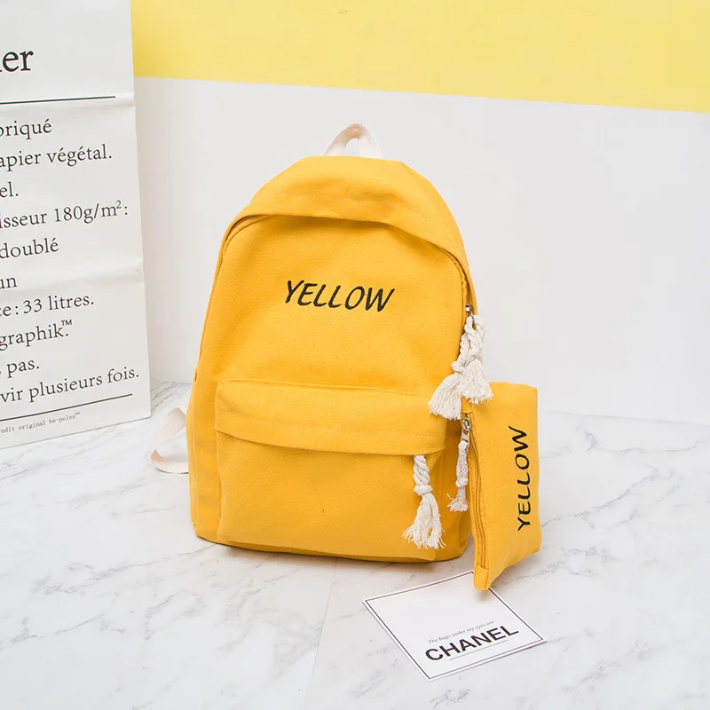 

2018 Yellow Girl School Bags For Teenagers Women Backpack Black Leather Women's Backpacks Fashion Female Backpack mochilas