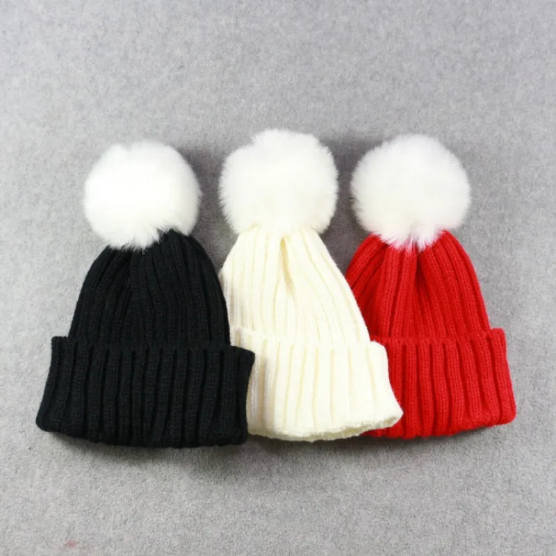 

2017 Children Winter Cap Knitted Hat Warmer Boys Girls Candy  Wool Hats Thick Solid Color Ball Cute Baby Hood