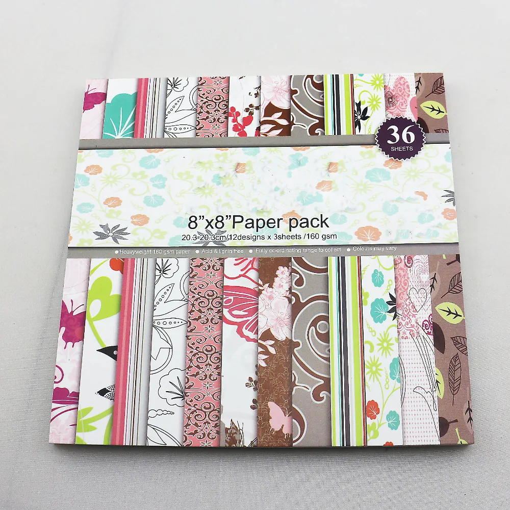 8 inch craft and scrapbook paper kit 36 sheets/lot acid free for
