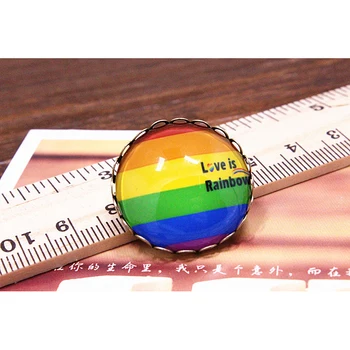 

20pcs/lot LGBT Pride Pin Round Button LGBT Charm Rainbow Brooch Pin for LGBT parade party gay wedding