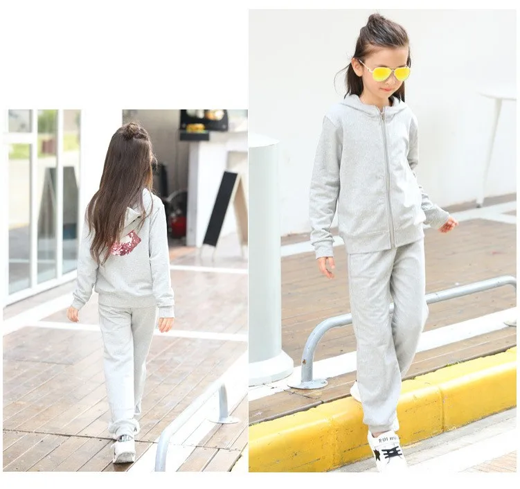 2016 character tracksuits childrens clothing for girls kids hooded hoodies coats pants girl clothes suits gray pink sports sets 5 6 7 8 9 10 11 12 13 14 15 16 years old little big teenage girls clothing set (7)