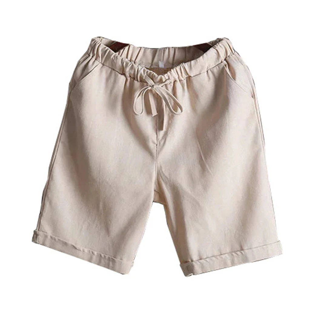 

Cotton Linen Drawstring Loose Shorts Women Half Long Basic Shorts 2019 Summer New Fashion Ladies Elastic Waist Trousers Femme