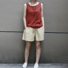 Женские топы Летняя модная безрукавка льняные хлопковые Майки женские свободные майки мягкая повседневная кофта без рукавов с круглым вырезом для женщин