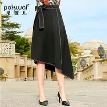 POKWAI 2019 Popular Women's New Bow Tie With Slim Long Section Wild Stitching a Word Skirt