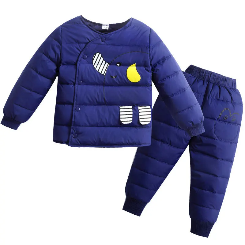 BINIDUCKLING/зимние комплекты одежды для детей комплекты с курткой на утином пуху пуховые пальто для маленьких мальчиков и девочек со штанами детская одежда с длинными рукавами - Цвет: Navy