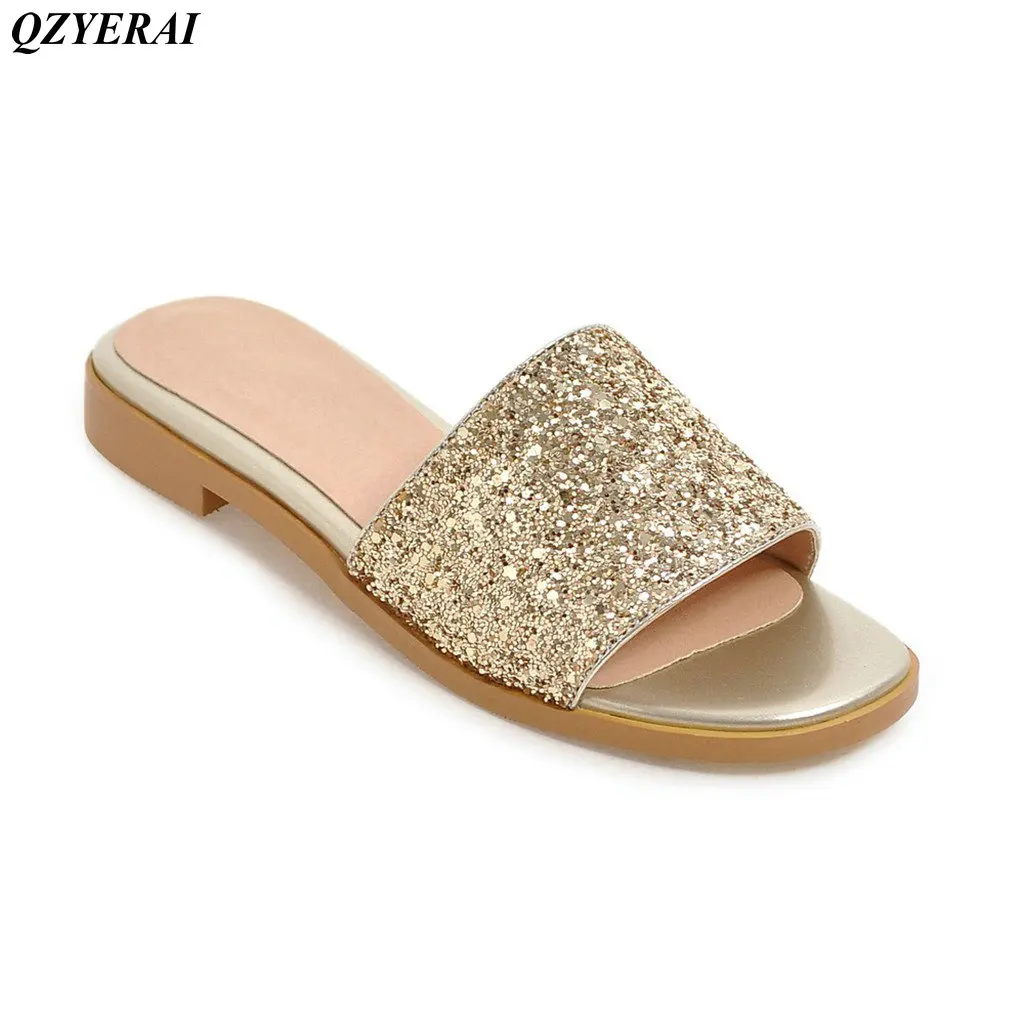 

QZYERAI 2018 new low and summer women's shoes women's shoes sexy metallic flash slippers single shoes