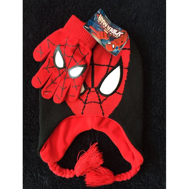 Fashion Winter Cotton Spiderman Hat Glove Sets For Baby Kids boys Warm