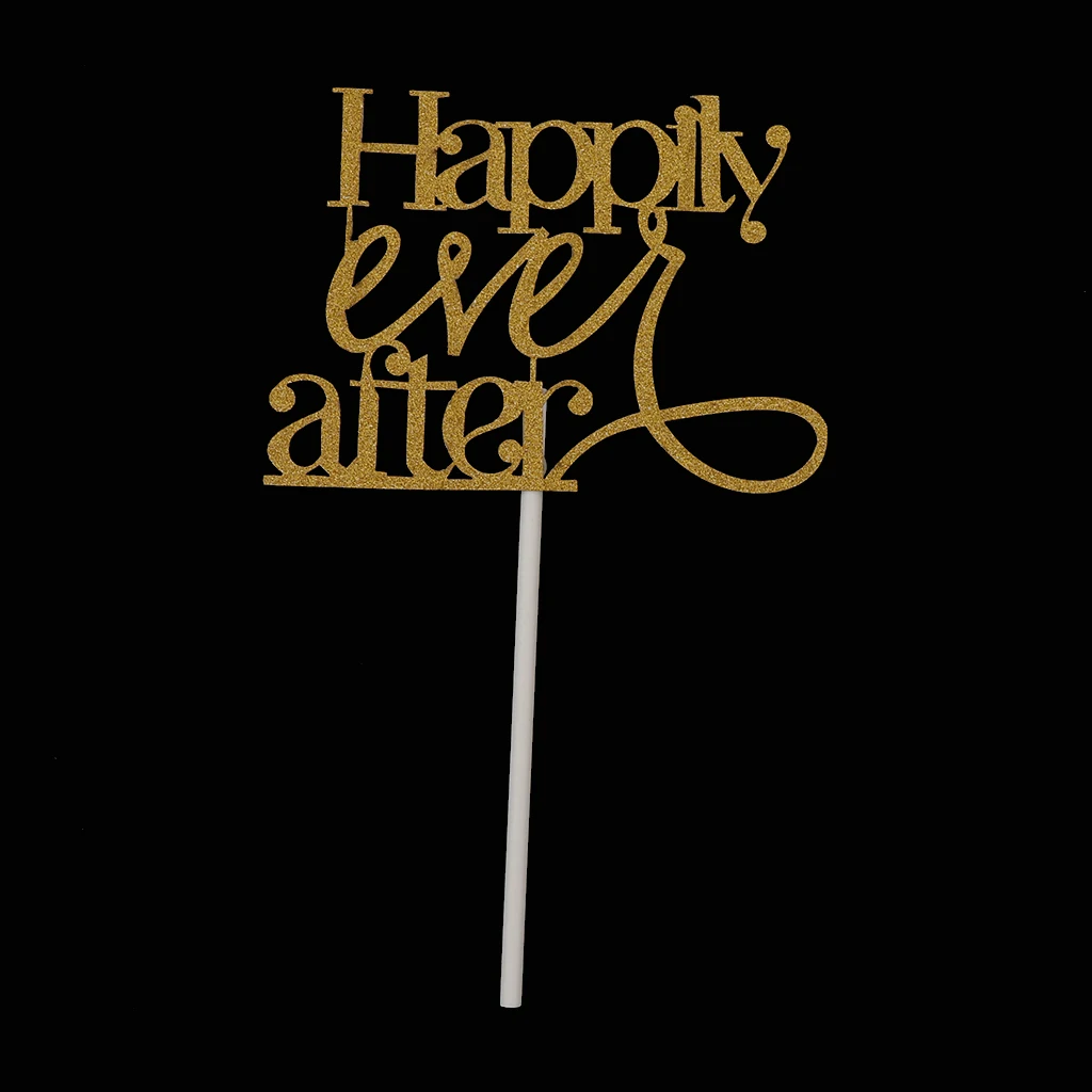 Wedding Cake Topper Happily Ever After Gold Silver Paper Cupcake Toppers Birthday Anniversary Party Decoration