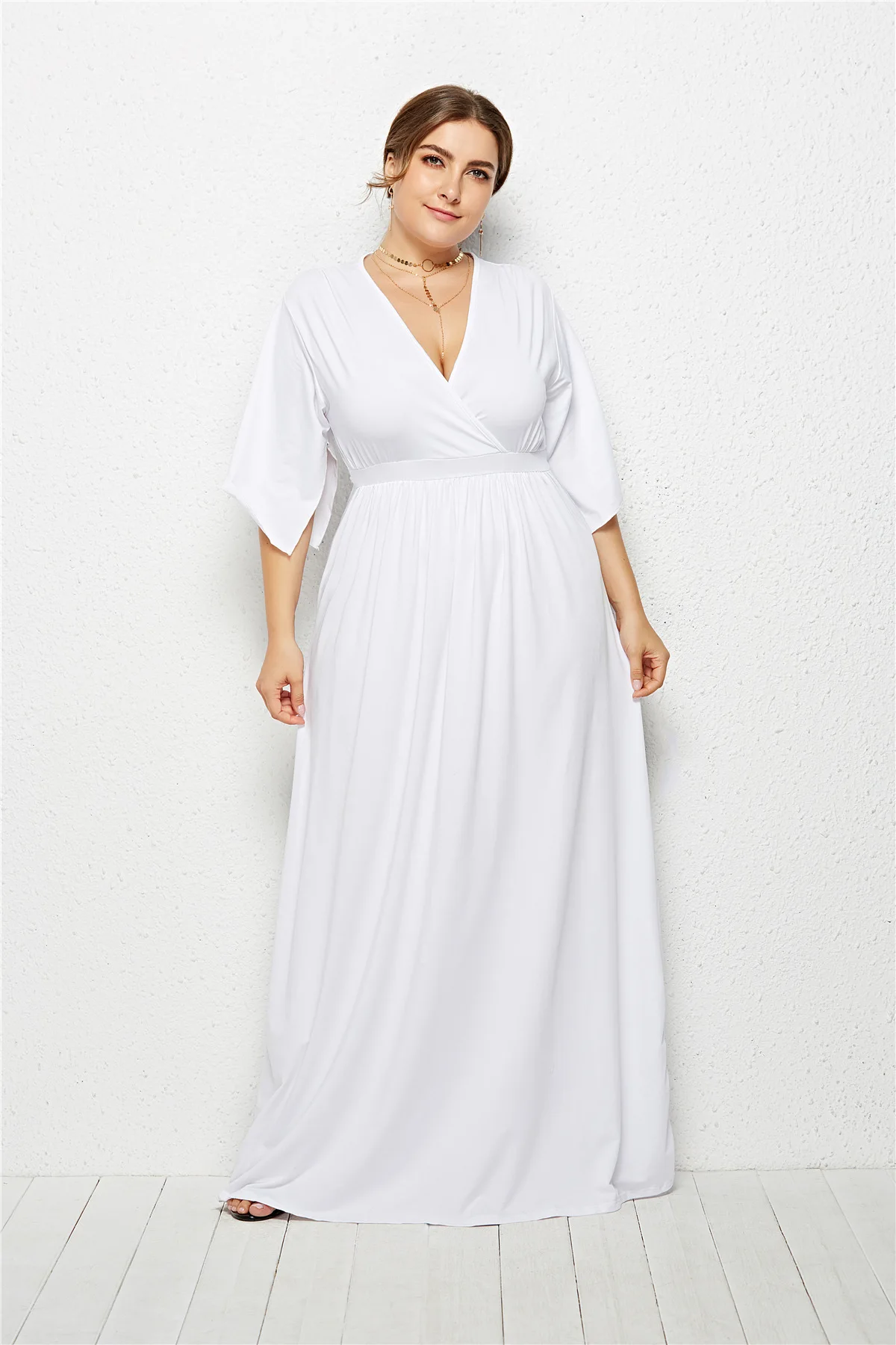 Большие размеры, женские летние платья с глубоким v-образным вырезом, однотонные платья с коротким рукавом, Одежда для беременных