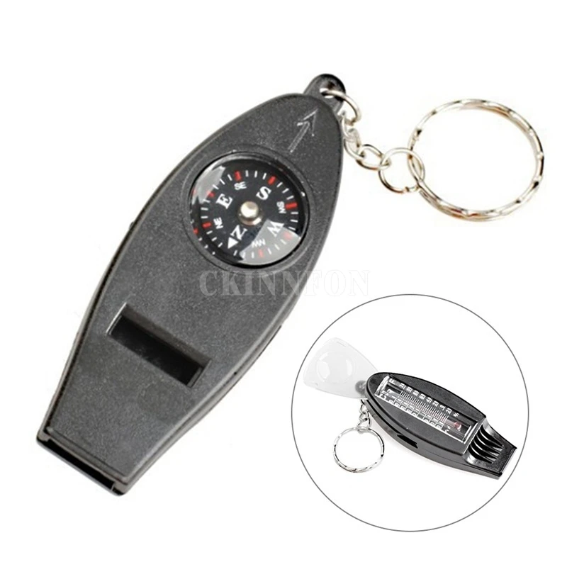 500Pcs/Lot 5 In 1 Compass Thermometer Whistle Magnifier Versatile Multifunction Emergency With Keychain Survival Kits Outdoor | Спорт и