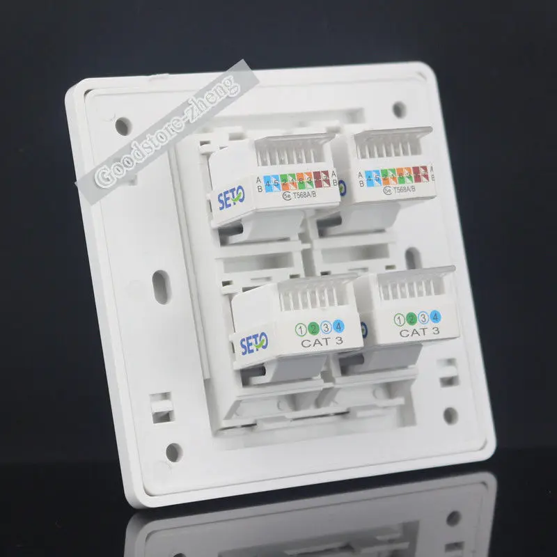 Настенная панель с 4 портами 2 сетевых LAN порта Cat5 Cat5e RJ45 и Cat3 RJ11 телефона лицевая