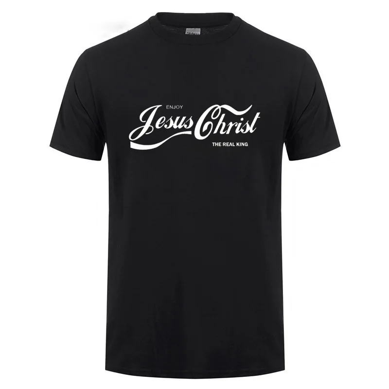 

ENJOY JESUS CHRIST THE REAL KING CHRISTIAN FUN T SHIRT Baptism Church Bride Squad Esthetic Faith Cotton Funny Gift T-Shirt