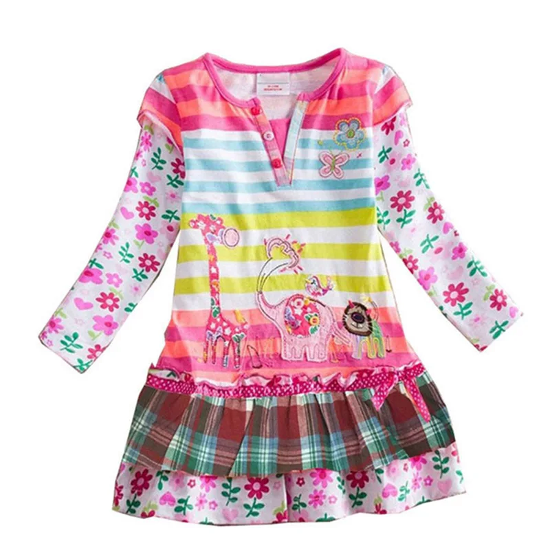 Dxton/платье с длинными рукавами для девочек детская зимняя одежда радужные Детские платья платье с бабочками для девочек, одежда для маленьких девочек от 2 до 8 лет - Цвет: REL323STARCOL
