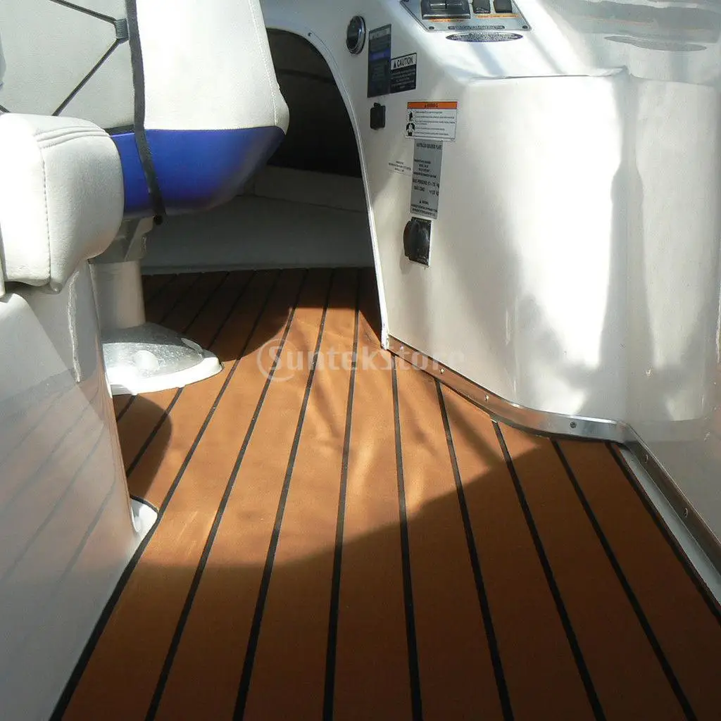 Self Adhesive EVA Boat Yacht Marine Flooring Faux Imitation Teak Decking Sheet Pad 58x2400x6mm Foam Floor Mat Brown