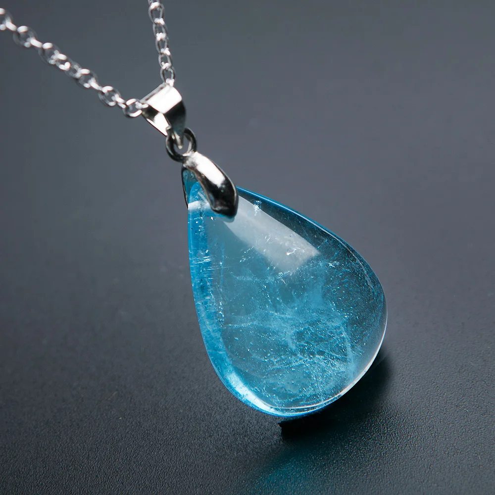 Natural Blue Topaz Crystal Pendant Gemstone 25x18x7mm Fine Jewelry