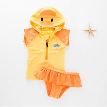 Новое поступление милый мультфильм стиль с капюшоном купальник для девочки/детский купальник из двух частей 3081