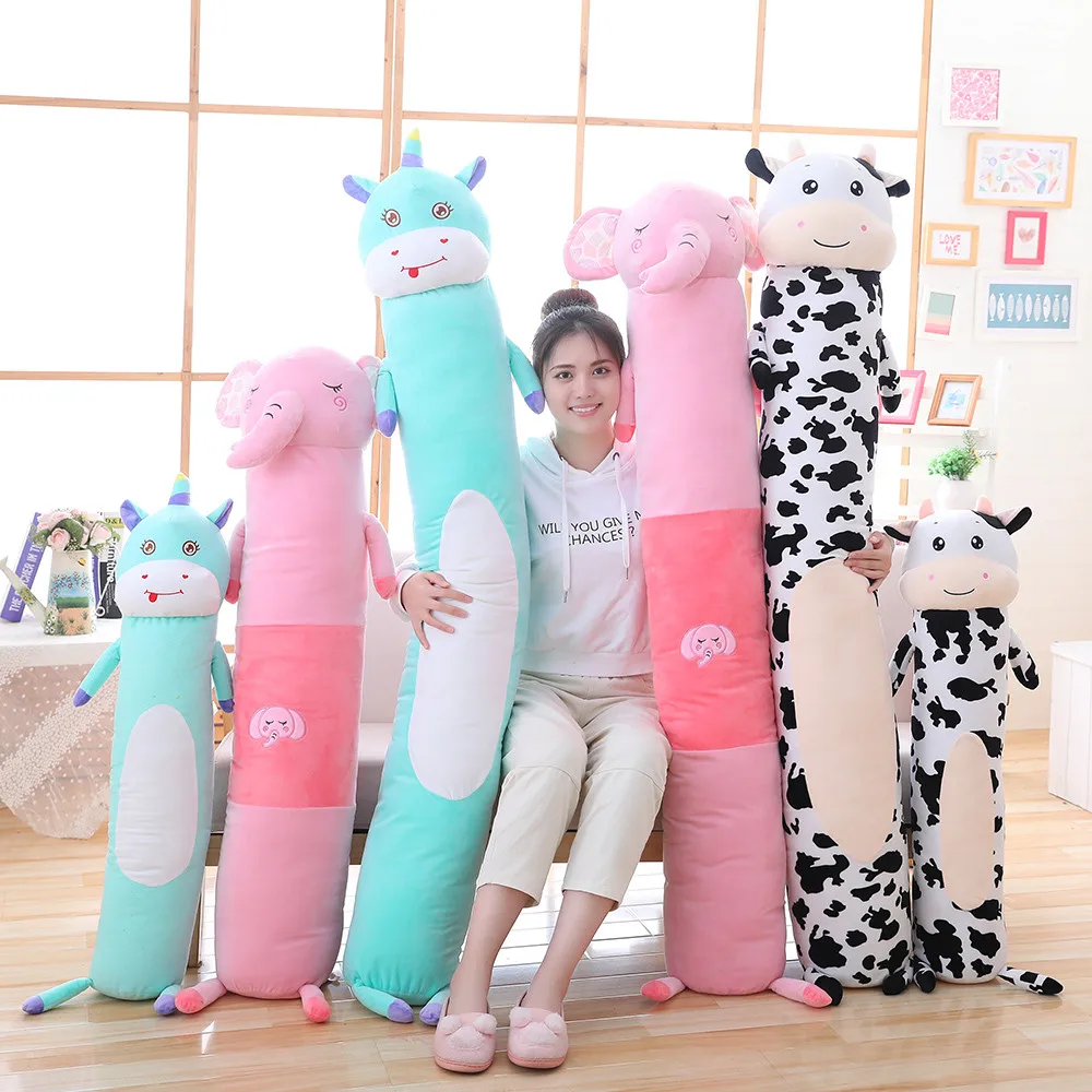

Cartoon Animals Cylindrical Pillow Long Cow Elephant Unicorn Stuffed Animal Toy Kids Adults Sleeping Friend 90cm/140cm