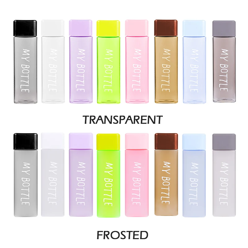 New Square Plastic My bottle 500ml for Water Bottles to drink with Rope Transparent or Frosted Sport Korean style Heat resistant