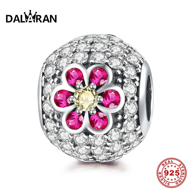 DALARAN Daisy DIY серебряные амулеты серебряные бусины 925 пробы сверкающий Циркон подходящие Браслеты и ожерелья для женщин ювелирных изделий подарок
