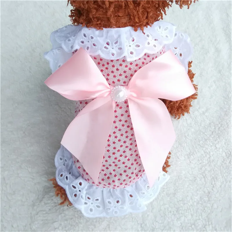 

Cute Cotton Bowtie Dog Dresses Summer Dog Clothes for Small Dogs Chihuahua Yorkshire Dress Puppy Cat Clothing Skirt Pet Products