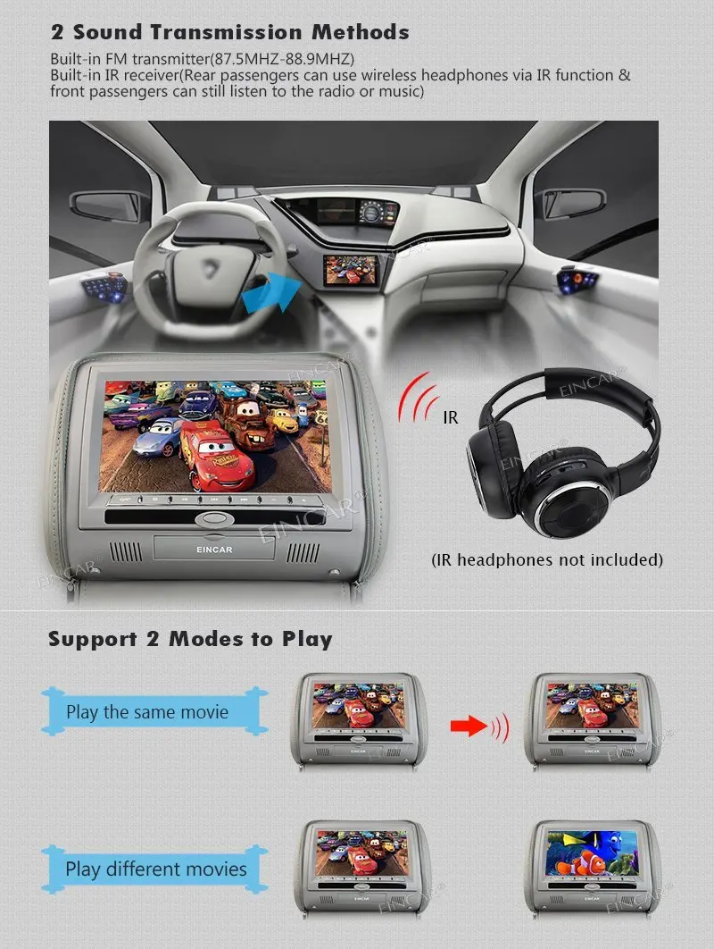 Best Two of Headrest Car DVD player 9" Dual Digital Screens DVD player Dual Twin Car Pillows Built in IR FM Transmitter+Headphone 1