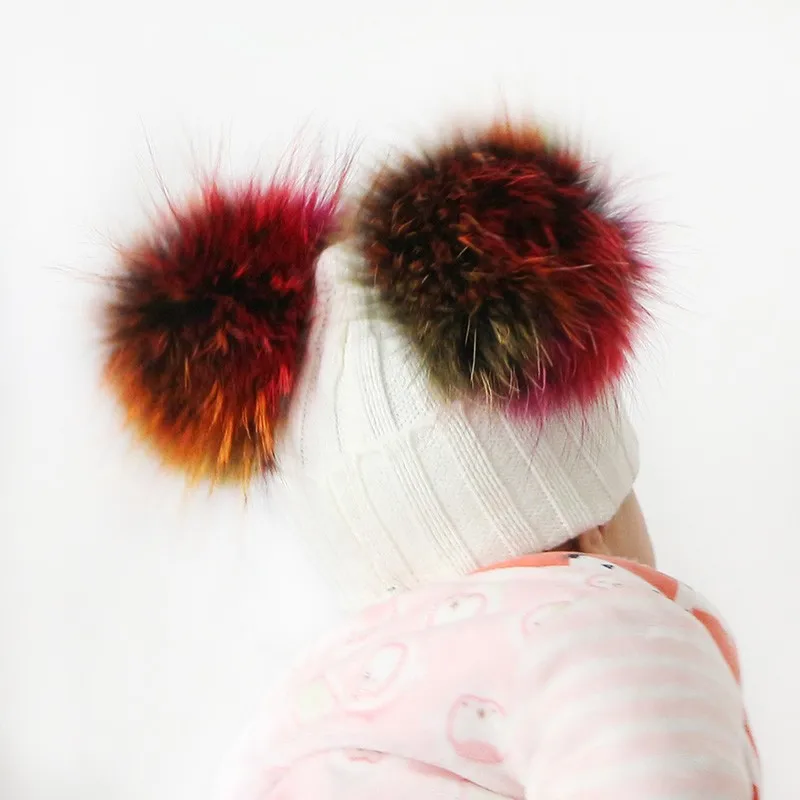 GZHilovingL INS/вязаные шапки для мальчиков и девочек на осень и зиму, разноцветные меховые шапки для детей, Мягкие акриловые меховые шапки с помпонами