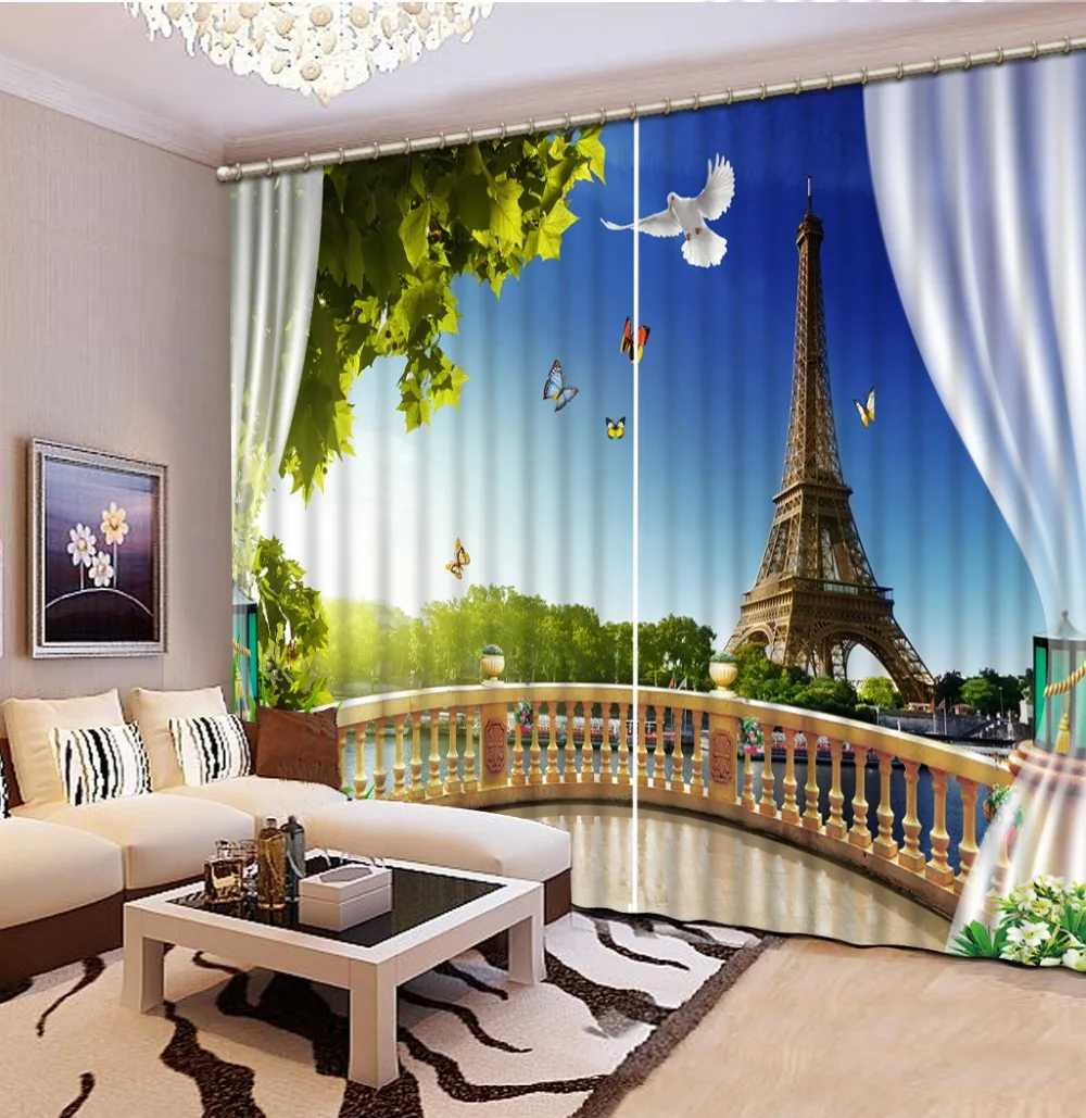 Curtain with Print Notre-Dame de Paris Wellmira Ready Made 3D Living Room 