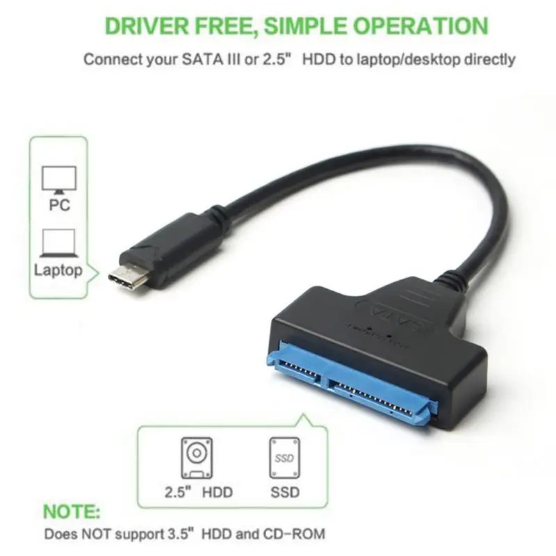 

USB 3.1 Type C (USB C / Thunderbolt 3 Compatible) to SATA III HDD SSD 2.5" Hard Drive Adapter 20cm