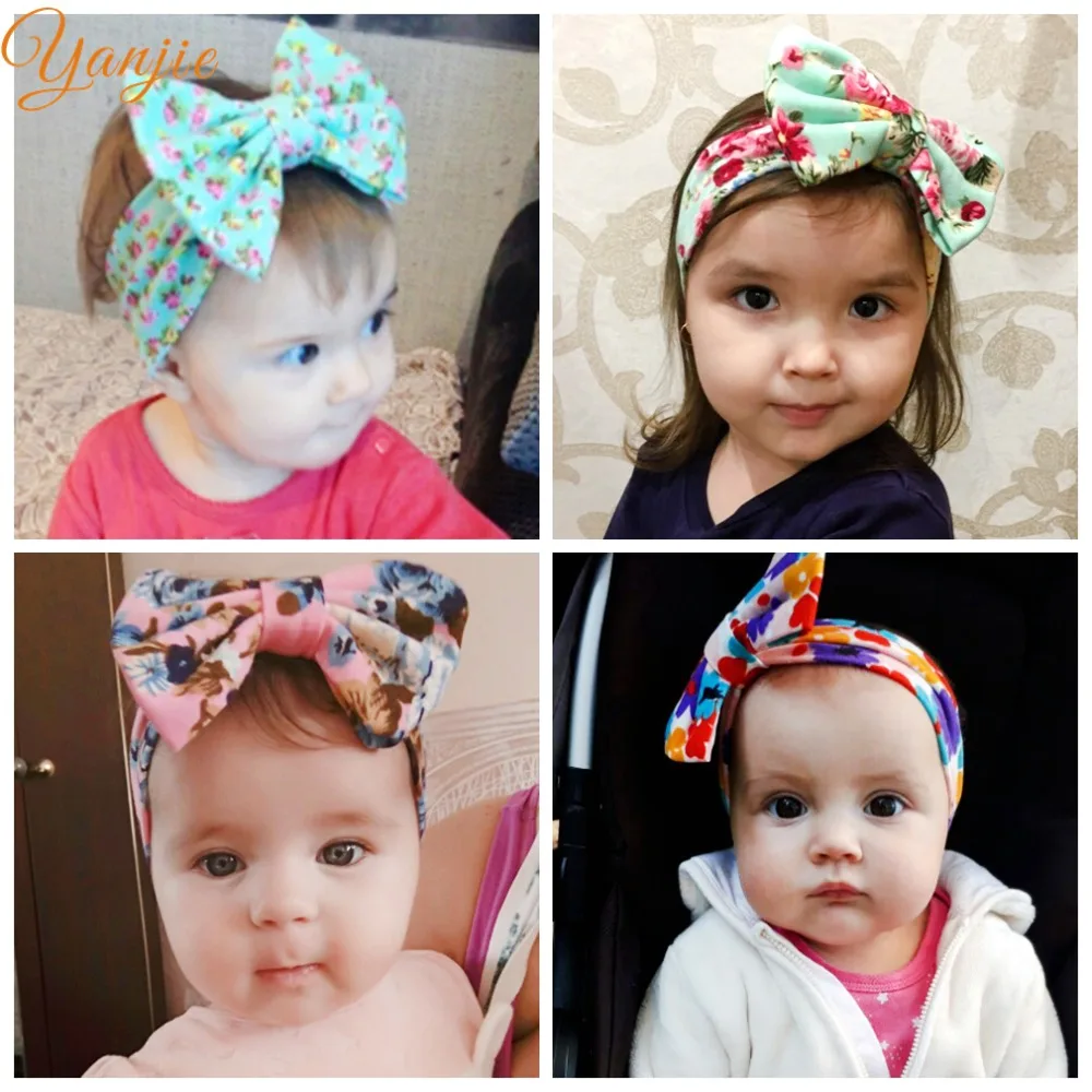 Girls 5'' Big Flowers Hair Bow Headband For Kids Winter Large Flower Turban Elastic Hair Band Girls Floral Hair Accessories