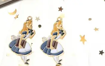 

New lot 50Pcs Alice in wonderland princess Necklace Key chain earrings Metal Charm Pendants Jewelry Making