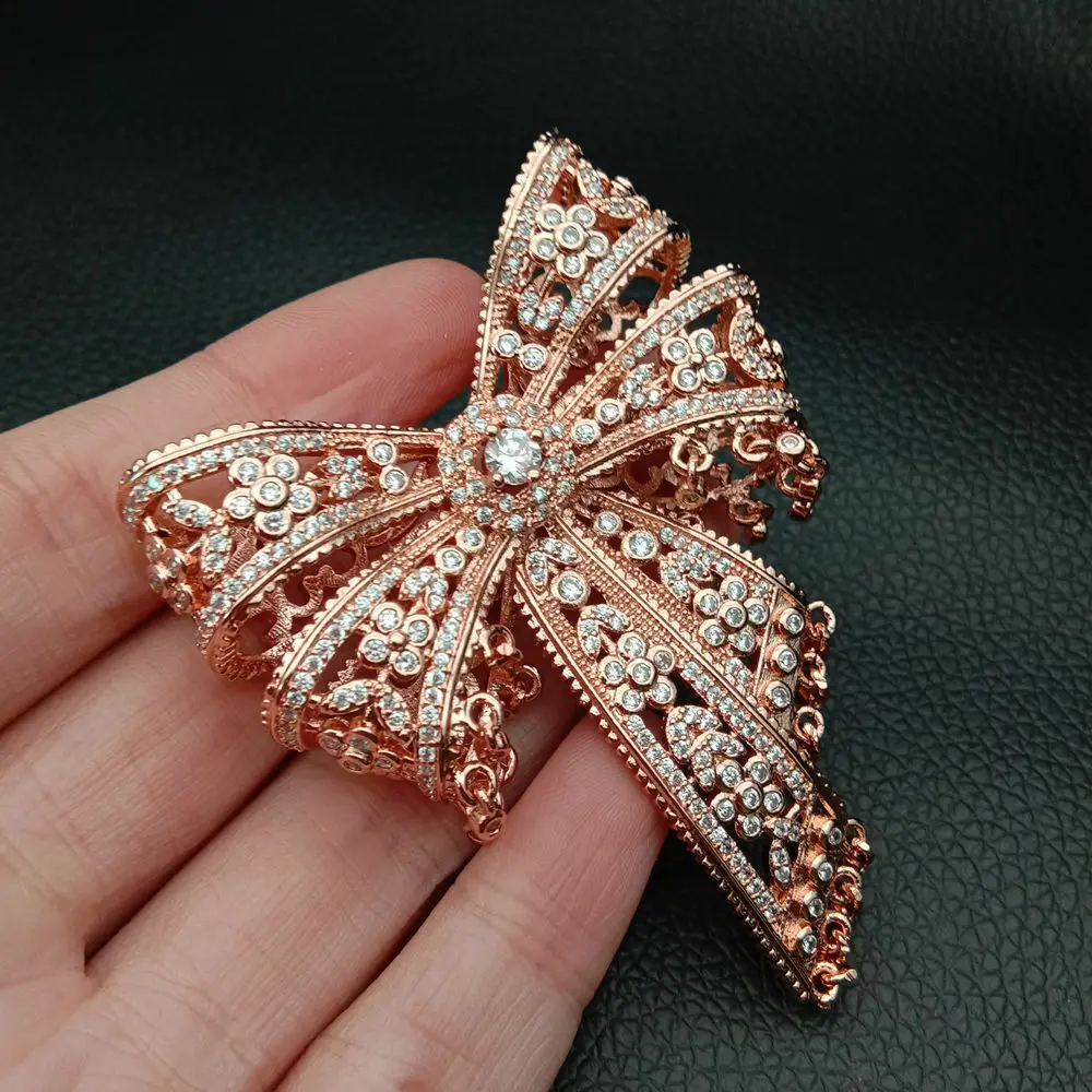 Кубический циркон Micro pave bowknot Разъем 50x55 мм позолоченный DIY ювелирных изделий