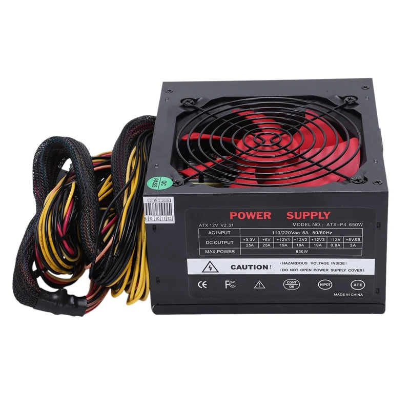 170-260 В Макс. 650 Вт блок питания Psu Pfc красный 12 см тихий вентилятор 24Pin 12В ПК