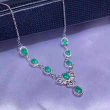 CoLife Jewelry Natural Emerald Jewelry for Wedding 8PCS 4*5mm Natural Emerald Necklace 925 Silver Emerald Necklace Gift for Lady