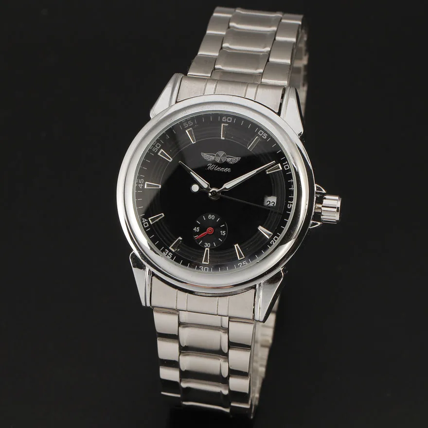 Мужские механические часы Winner с автозаводом и железным ремешком.|wristwatch mens