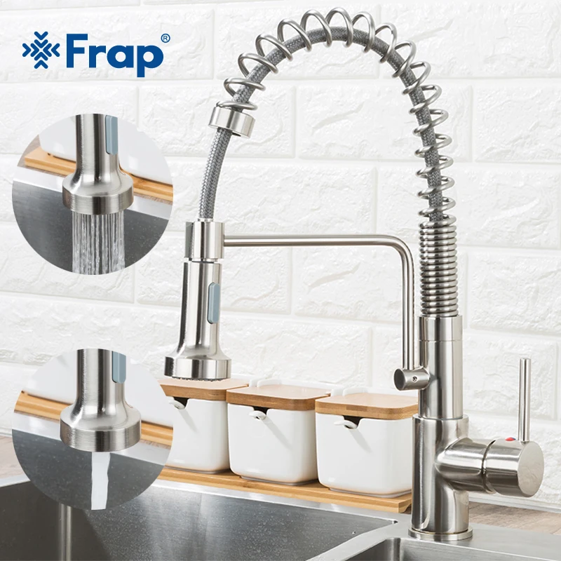 

Frap Pull Out Kitchen Tap And Chrome Finished Spring Kitchen Faucet Swivel Spout Vessel Sink Mixer Basign Kitchen FaucetY40093