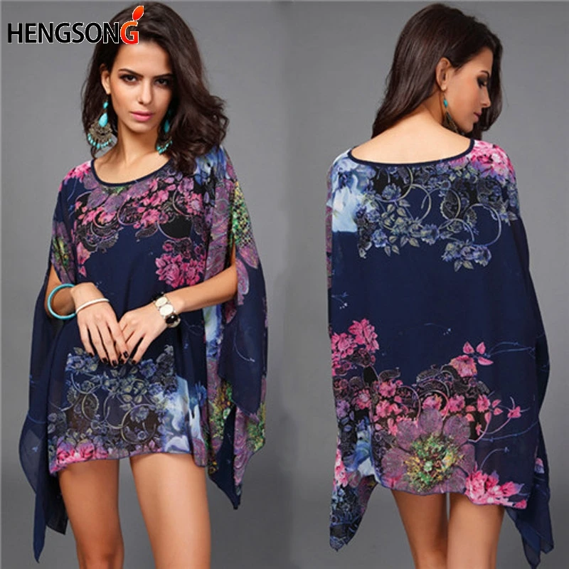Summer Bathing Suit Cover ups Bikini Swimwear Printed Chiffon Beach
