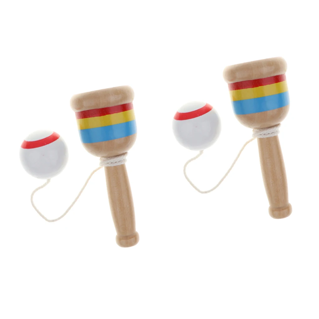 Set of 2 Japanese Classic Wooden Toy Kendama Cup and Ball Toss Catching Game