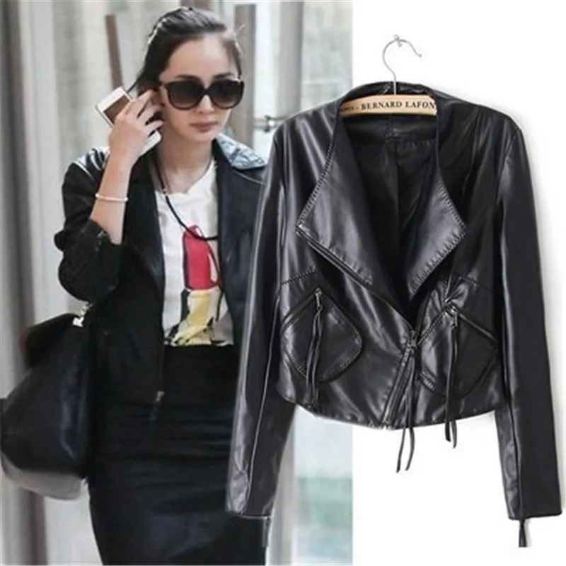 Section Veste En Élégant Courte Nouveau Cuir De Femmes Minceur Mode Coréenne 2018 Printemps Pu Manteau Noir Bombardiers Moteur Style qvwfEUI