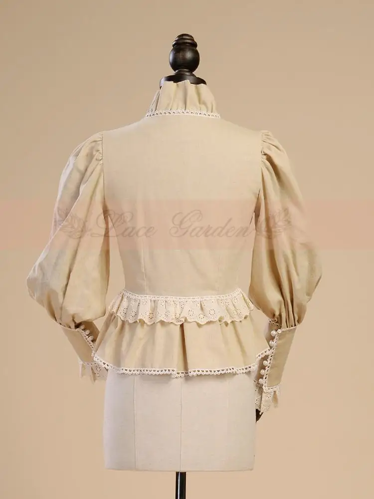 Victorian women lantern sleeve shirt Royal court tops vintage gothic lolita costume office shirt Female Splice Cotton blouse (5)