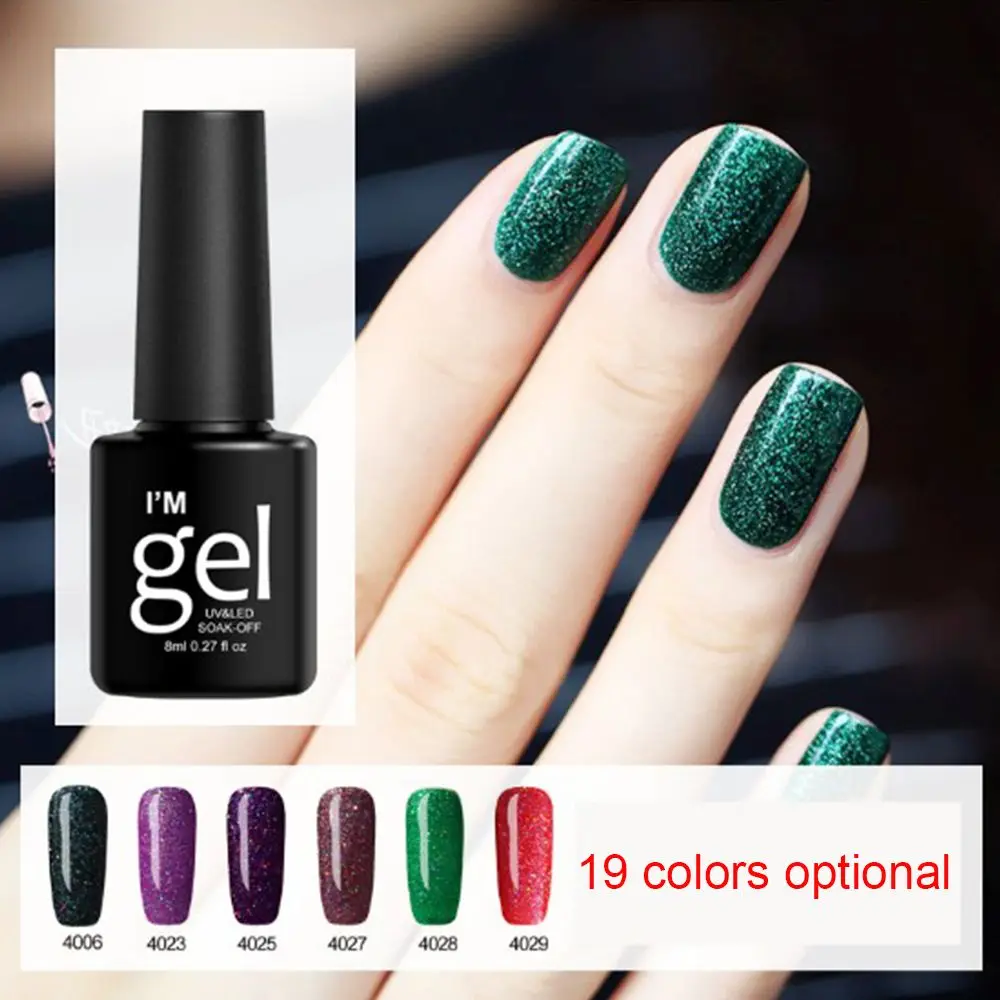 

19 Colors Nail Gel Varnish Glitter Nail Art Polish Hybrid Long Lasting Easy To Use UV Gel Lacquer