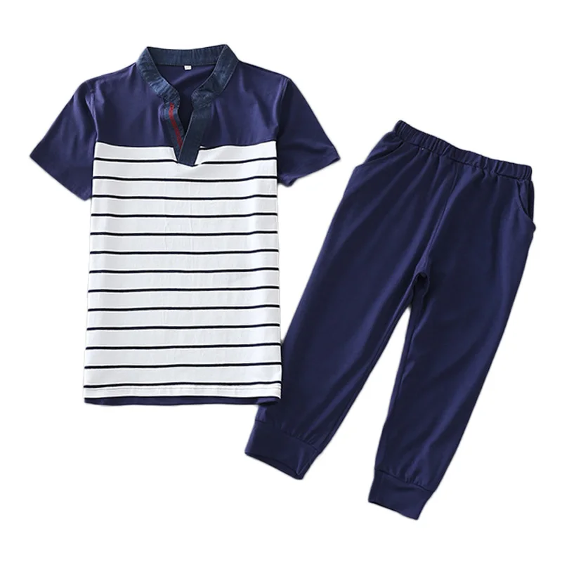 

4-13T Big Size Boys Clothing Sets Striped Navy Style Summer 2018 Children Clothing Fashion Kids Clothes Suit tracksuit for boys