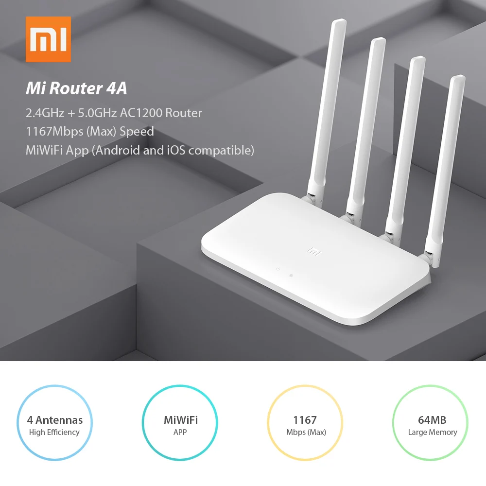 Xiaomi Mi Router 4A Không Dây Wifi 2.4 Ghz Kép 5.0 Ghz 1167Mbps Repeater Wifi 4 Ăng Ten Ứng Dụng Điều Khiển router Wifi home wifi signal booster