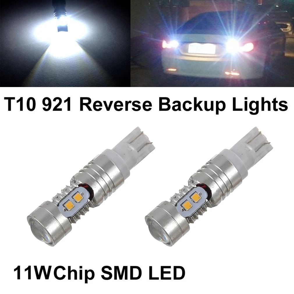 

2pcs Super White 11W 6000k 921 T10 Back up Reverse DRL LED Light Bulbs Projector Lens Park brake reverse strobe lights