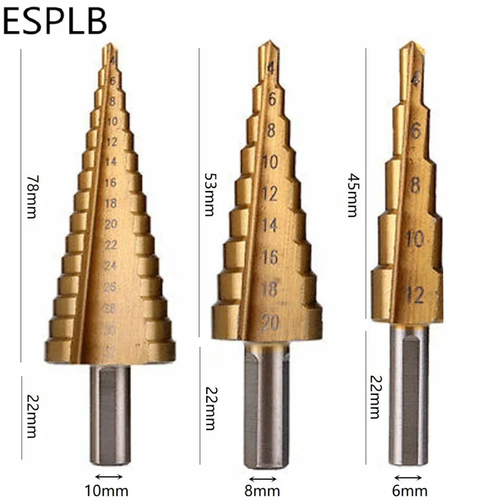 3pcs 4-12/4-20/4-32mm HSS Titanium Coated Step Drill Bit Triangle Shank Step Drill 