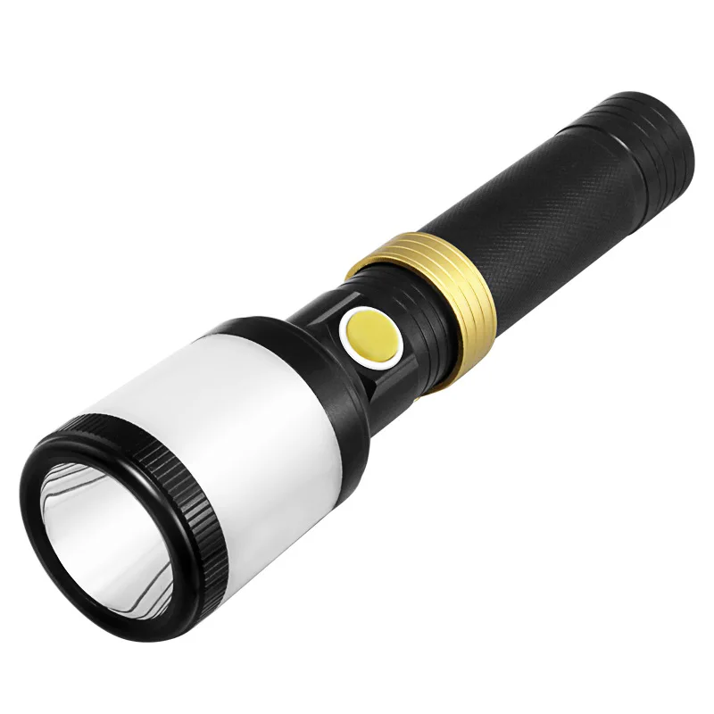

2019 new aluminum Alloy flashlight led hard light outdoor bright flashlight with side lamp multi functional USB charging torch